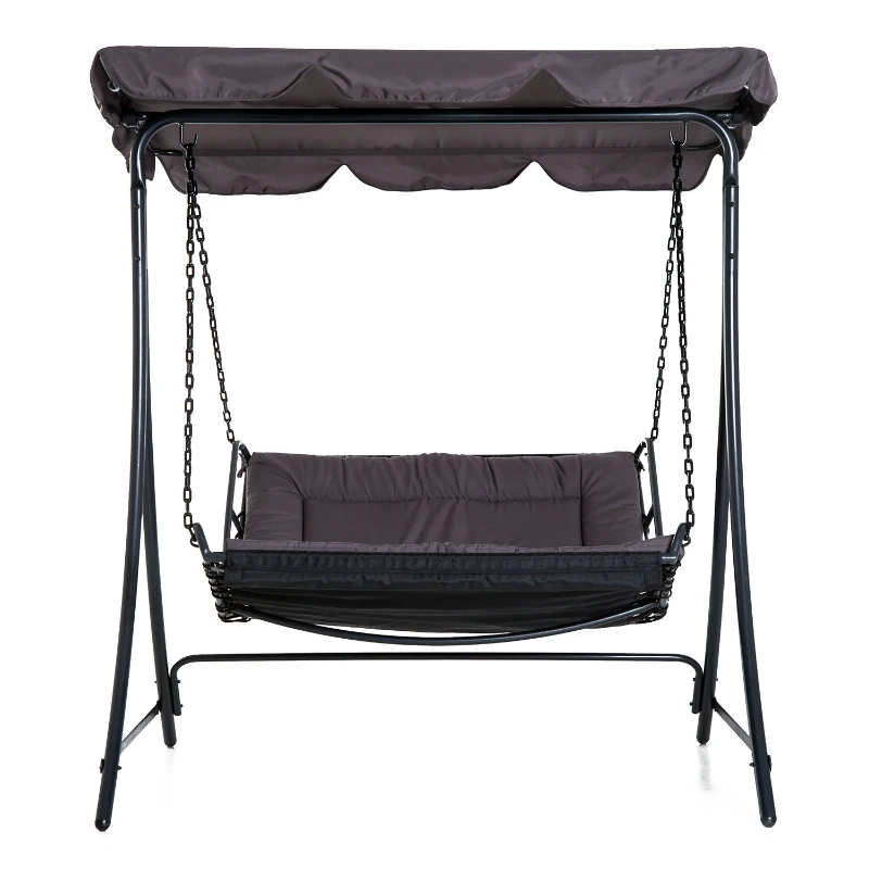 Outsunny® huśtawka z dachem leżak bujany leżak dwuosobowy kolor szary leżak ogrodowy z dachem dla 2 osób stal dł. 160 x szer. 117 x wys. 173 cm