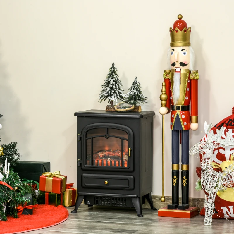 HOMCOM Freestanding Electric Fireplace Indoor Heater Glass View Log Wood Burning Effect Flame Portable Fireplace Stove 950/1850W Black