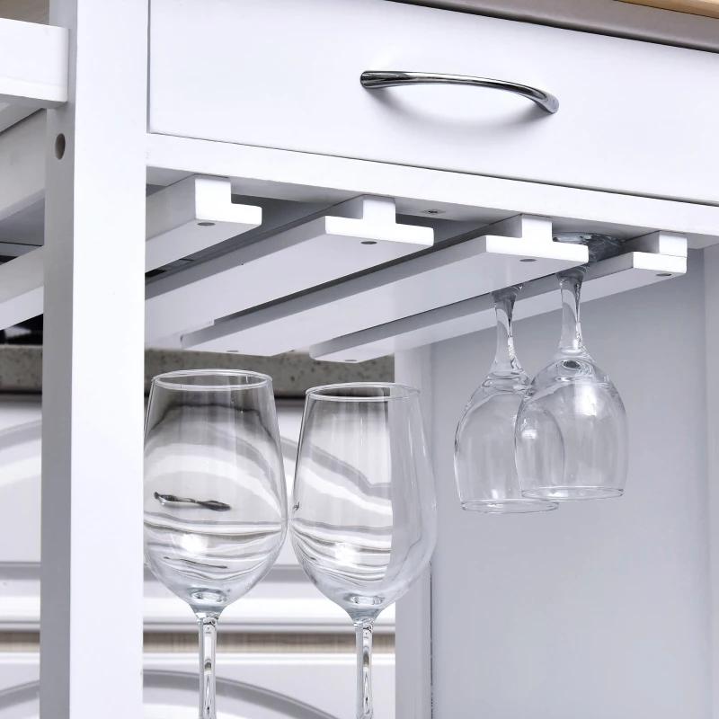 HOMCOM Kitchen Trolley on Wheels, Shelves Towel Rail 2 Drawers Wine Glass Rack
