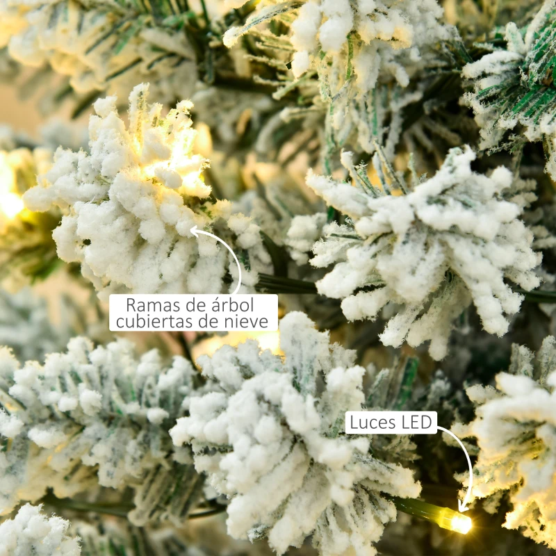 HOMCOM Árbol de Navidad Artificial Nevado 180 cm con 462 Ramas 250 Luces LED Decoración Navideña para Interiores Verde