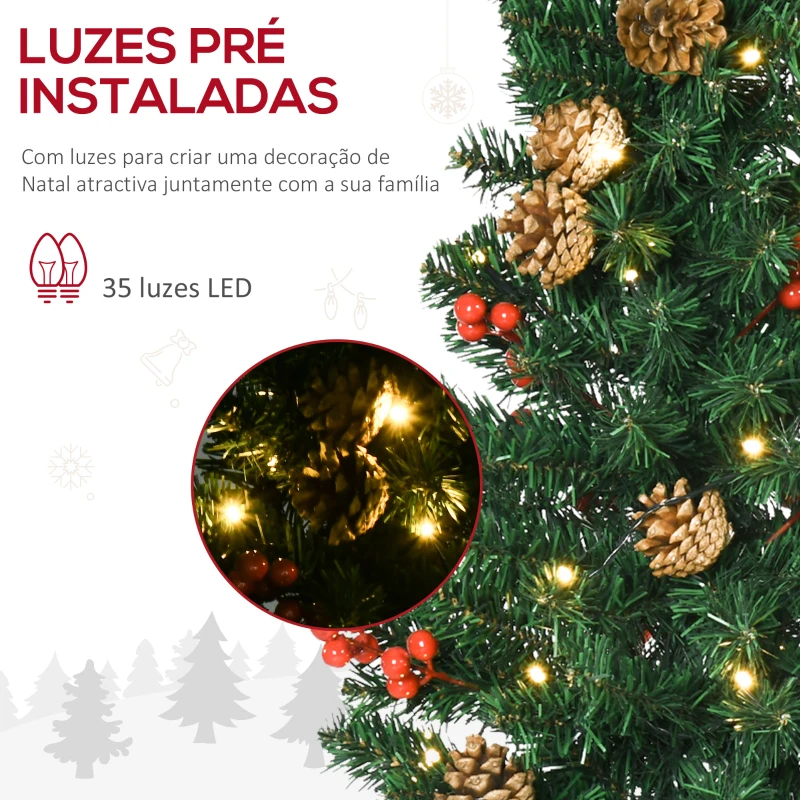 HOMCOM Conjunto de Decoração de Natal 4 Peças com 2 Árvores de Natal Coroa e Grinalda com Luzes LED 40x40x90cm Verde