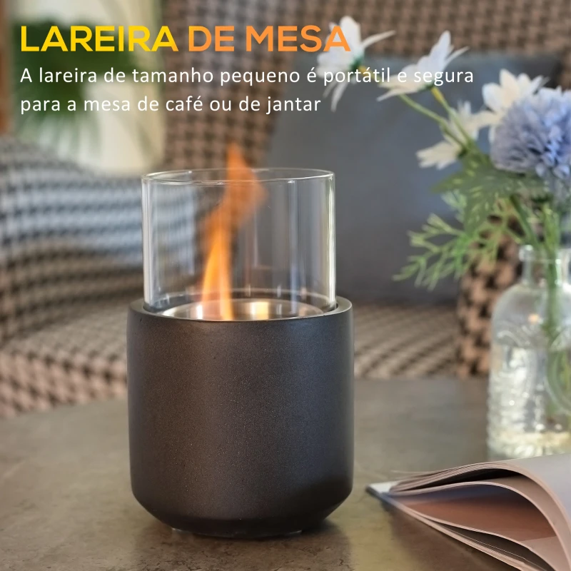 HOMCOM Lareira de Bioetanol de Mesa Capacidade 0,4L Combustão 2,5h 12x12x19cm Cinza Escuro