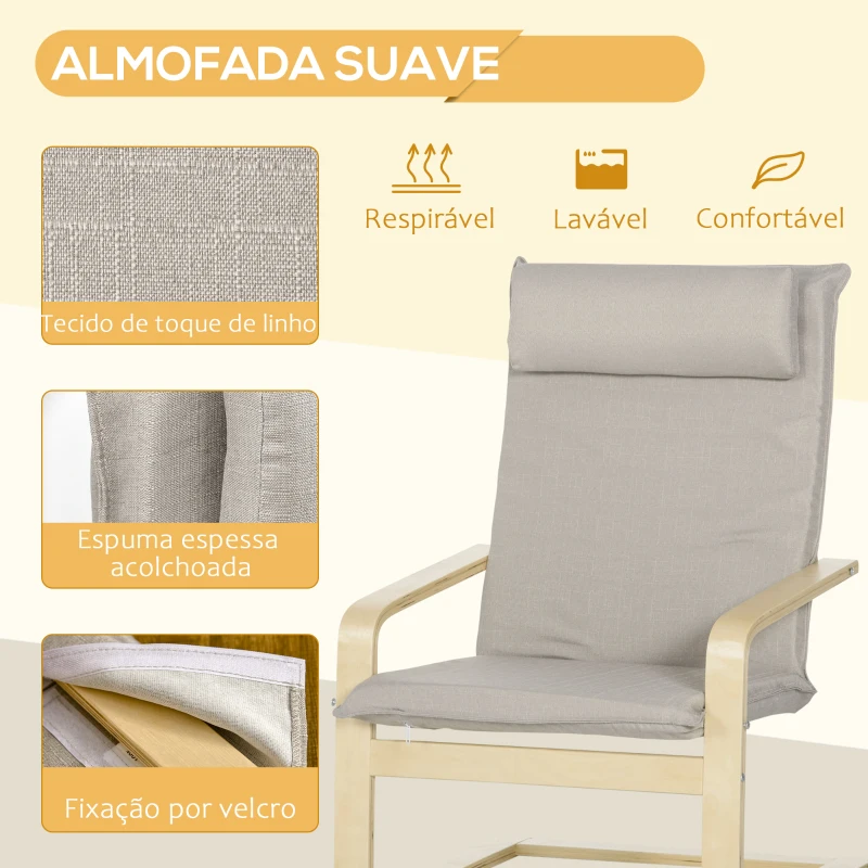 HOMCOM Poltrona Otomana Estofada em Tecido Poltrona Moderna com Encosto Alto e Almofada Removível 67x69x100cm Cinza