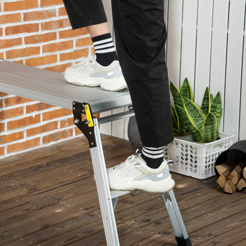 DURHAND Platforma de lucru pliabila pentru treburile casnice cu 4 picioare de protectie, aliaj de aluminiu, 128x41x60 cm, argintiu