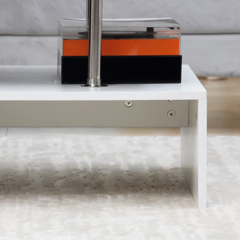 HOMCOM Masuta de cafea moderna cu efect de ciment, dreptunghiulara, pe 2 niveluri cu raft de depozitare pentru camera de zi