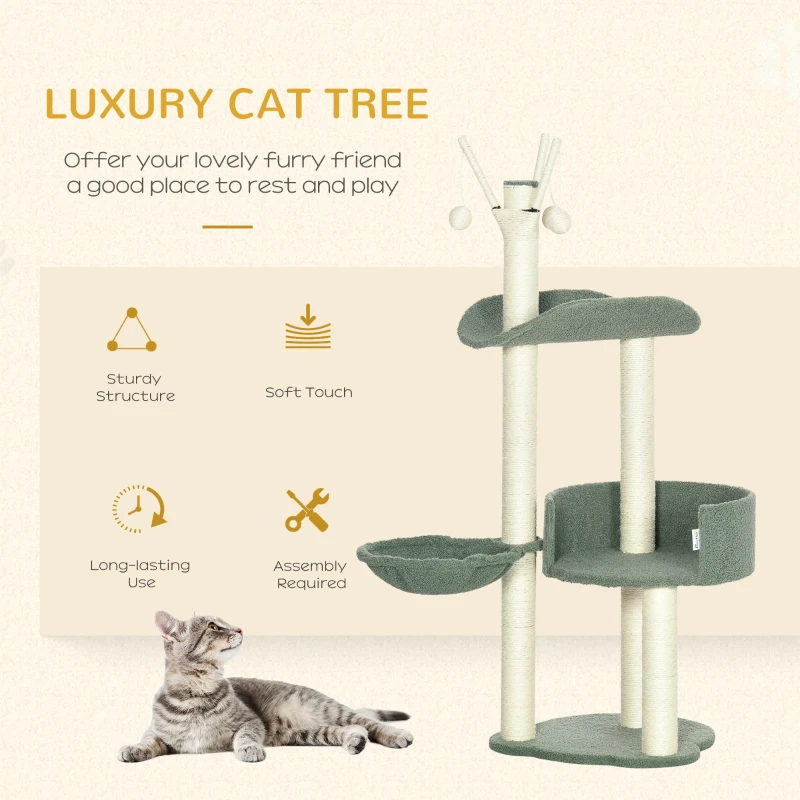 PawHut Cat Tree, Climbing Kitten Cat Tower Activity Center for Indoor Cats with Sisal Scratching Post, Green