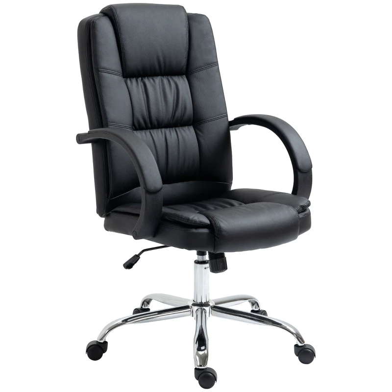 Vinsetto Office Chair, PU Leather Desk Chair with 13cm Soft Padded Seat and Backrest, Swivel Chair with Adjustable Height and Rolling Wheels, Black