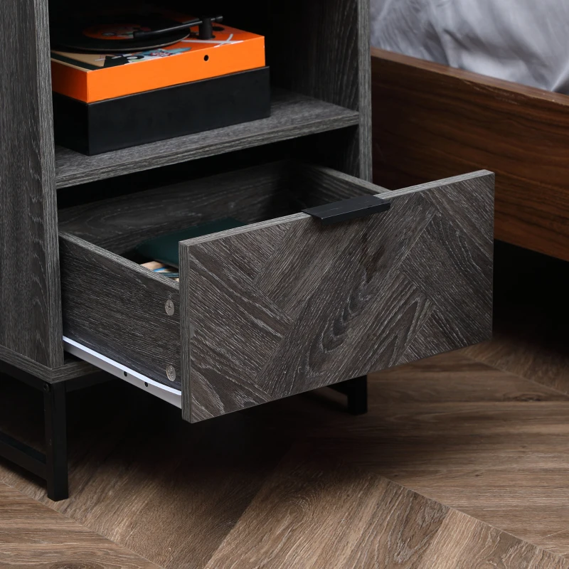 HOMCOM Mesa de Cabeceira com 1 Gaveta Prateleira Aberta e Pés de Aço para Dormitório Estilo Moderno 40x40x52cm Cinza Escuro