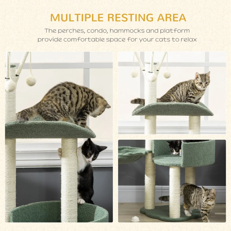 PawHut Cat Tree, Climbing Kitten Cat Tower Activity Center for Indoor Cats with Sisal Scratching Post, Green