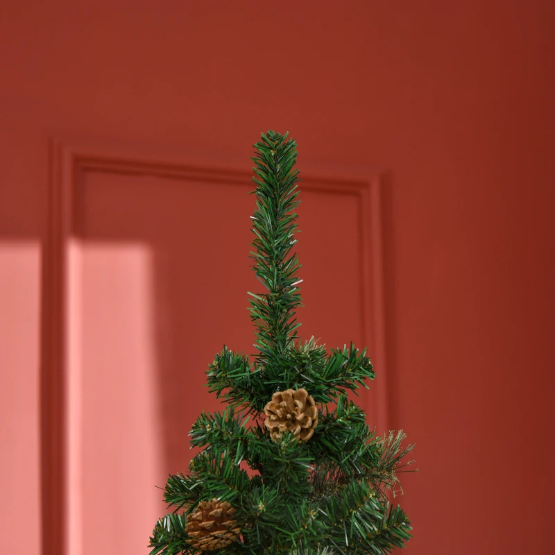 Pom de Craciun artificial subtire cu creion inalt de 165cm  HOMCOM cu ramuri realiste, 556 de varfuri si 27 de conuri de pin, brad cu ace de pin, decor de Craciun, verde