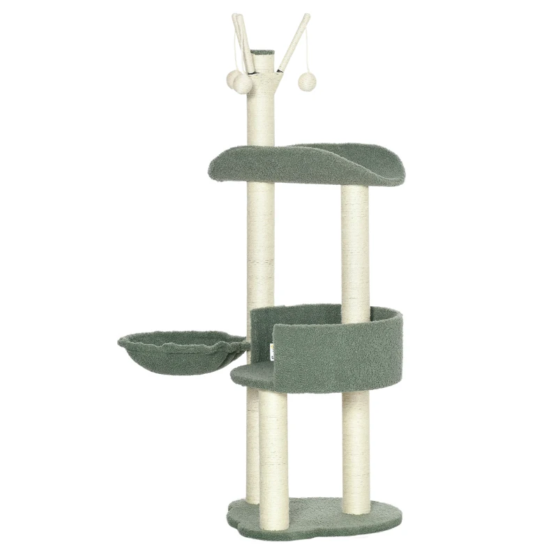 PawHut Cat Tree, Climbing Kitten Cat Tower Activity Center for Indoor Cats with Sisal Scratching Post, Green