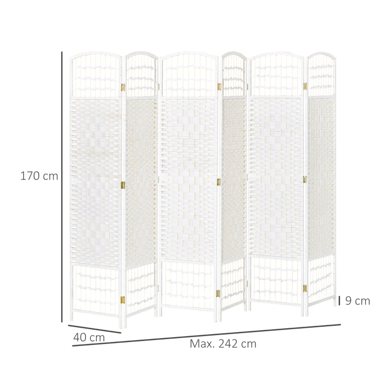 HOMCOM Biombo de 6 Paineis Separador de Ambientes Dobrável 242x170cm Divisória de Habitações de Fibra de Papel Branco