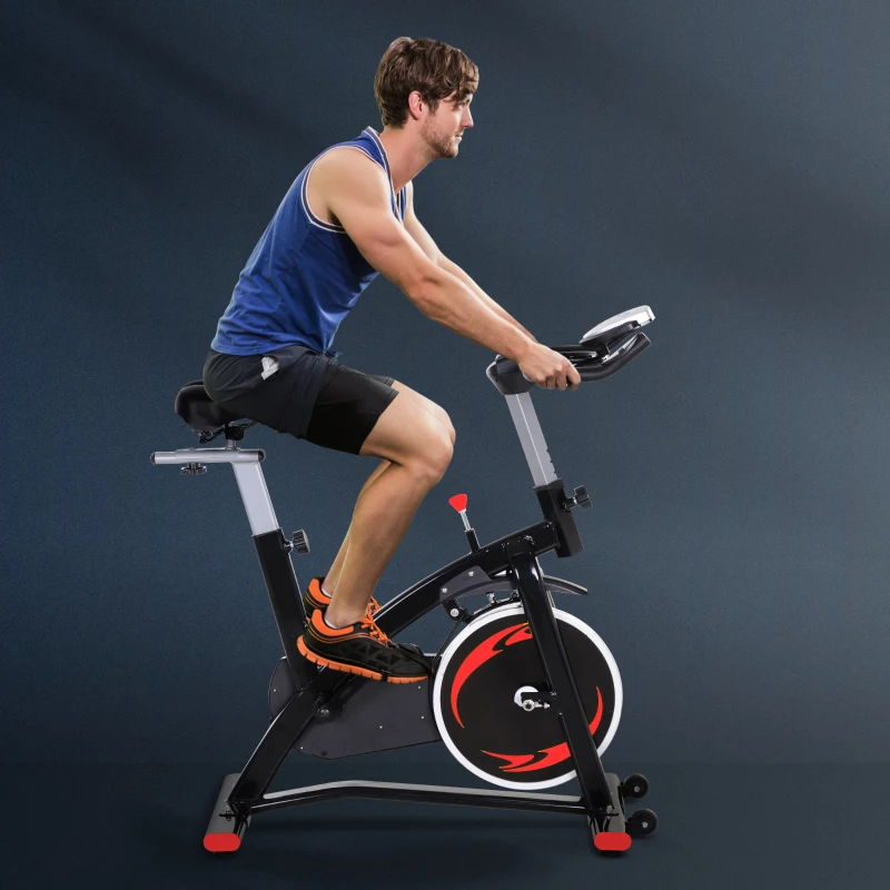 HOMCOM Stationary Exercise Bike, with 10KG Flywheel, Phone Holder - Red