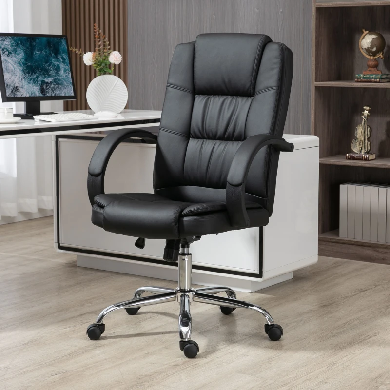 Vinsetto Office Chair, PU Leather Desk Chair with 13cm Soft Padded Seat and Backrest, Swivel Chair with Adjustable Height and Rolling Wheels, Black