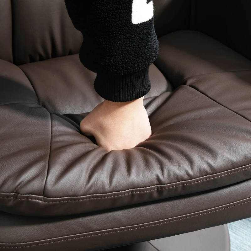 HOMCOM Scaun rabatabil si otoman cu baza infasurata, scaun pivotant din piele PU cu suport pentru picioare pentru sufragerie, dormitor si birou, maro