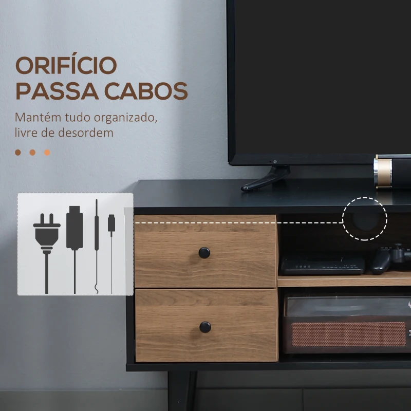 HOMCOM Móvel de TV para Televisores de até 60 Polegadas com 4 Gavetas e 4 Prateleiras Abertas 130x40x50cm Madeira e Preto