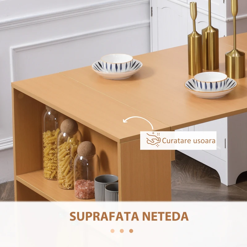HOMCOM Masa de sufragerie pliabila moderna, bufet extensibil pentru spatii mici, locuri pana la 3 persoane, natural