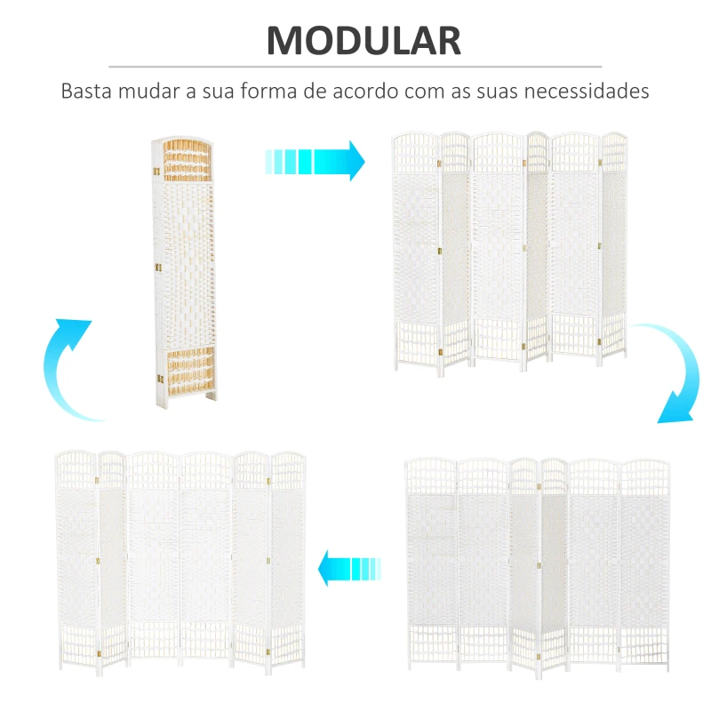 HOMCOM Biombo de 6 Paineis Separador de Ambientes Dobrável 242x170cm Divisória de Habitações de Fibra de Papel Branco
