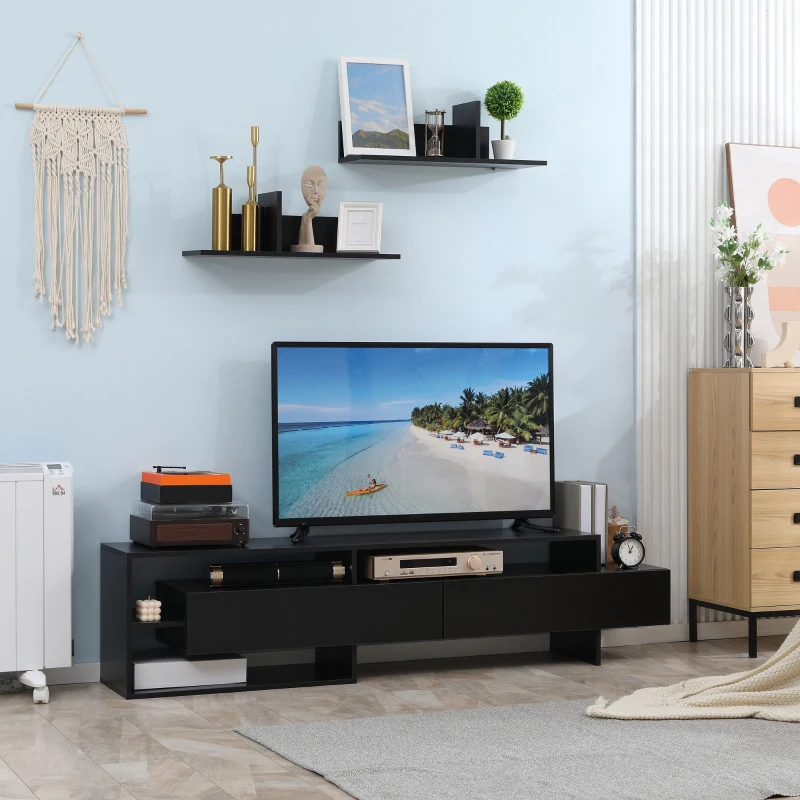 Homcom Suport TV Modern 130 cm cu Dulapuri si Rafturi – Negru