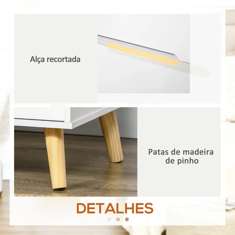 HOMCOM Mesa de Cabeceira com 2 Gavetas e Pés de Madeira Mesa de Cabeceira para Dormitório Estilo Moderno 50x40x50,5cm Branco