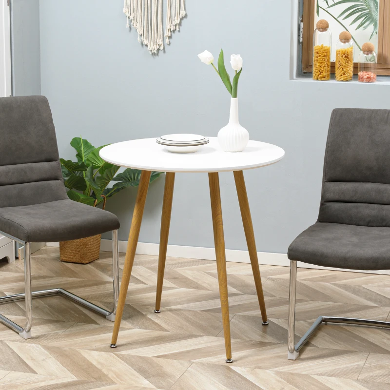 HOMCOM Masa de sufragerie moderna cu blat mat si picioare metalice, sufragerie living, alb