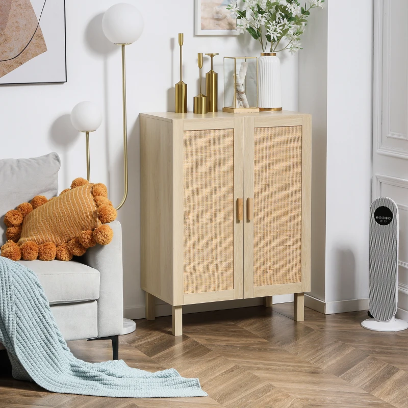 HOMCOM Aparador com 2 Portas de Rede e Prateleiras Ajustáveis Armário Estilo Cannage Anti-Tombo 73x41x102cm Madeira