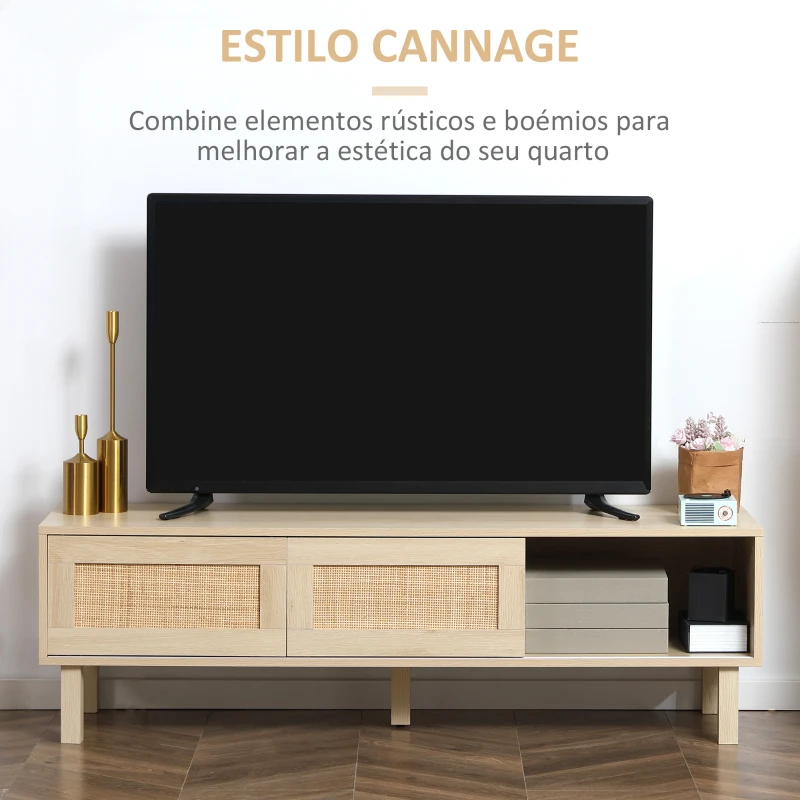 HOMCOM Móvel de TV para Televisores de até 60 Polegadas com Portas de Correr Prateleira Aberta Estilo Cannage 135x39x41cm Madeira