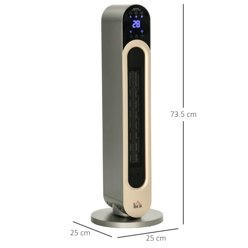 HOMCOM Incalzitor electric oscilant cu 3 moduri de incalzire cu temperatura reglabila si telecomanda, din ABS, Φ25x73,5 cm, argintiu