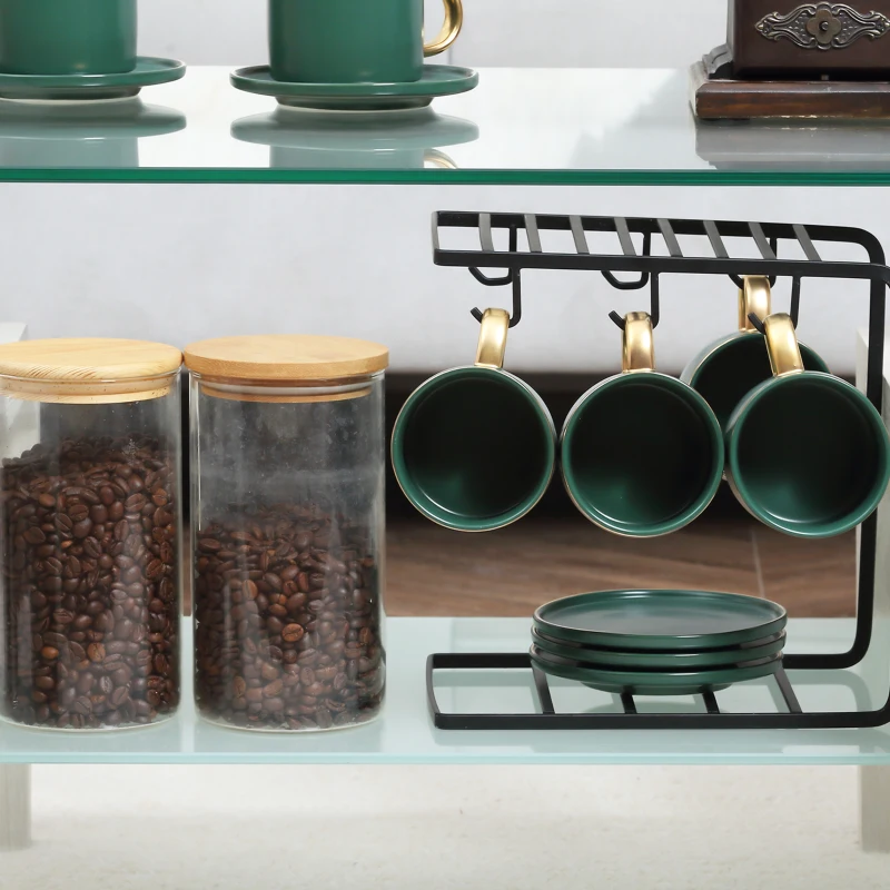 HOMCOM Măsuță de Cafea Dreptunghiulară din Sticlă, Masă Centrală cu 2 Niveluri și Raft de Depozitare, 90x50x42 cm, Alb