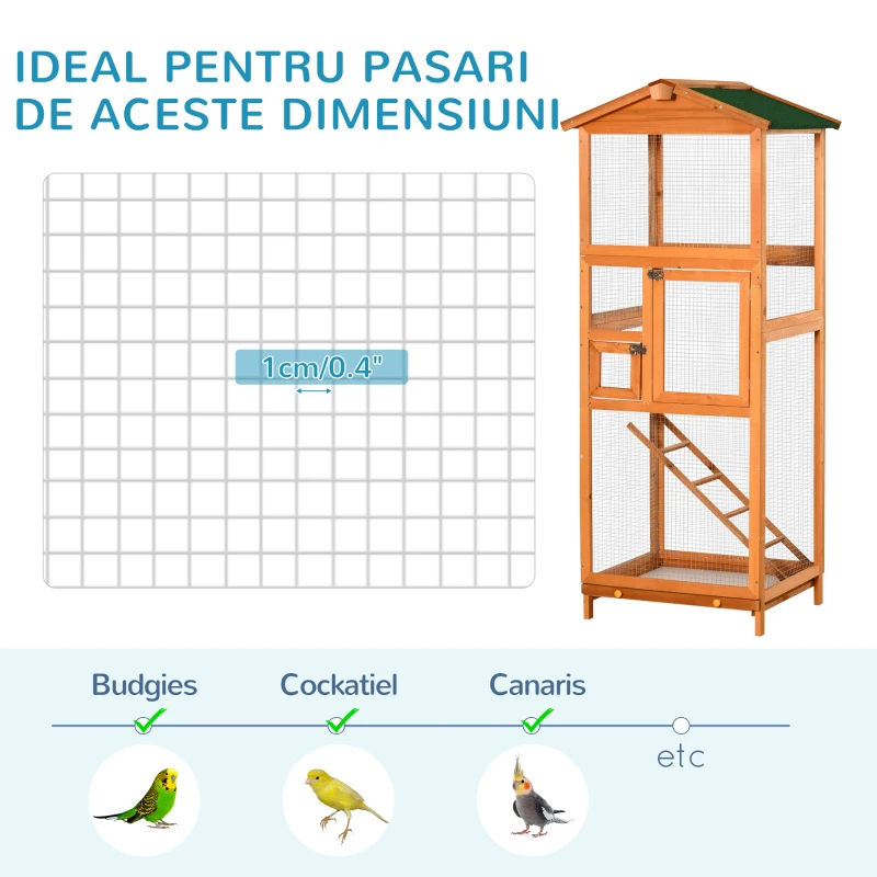PawHut Cotet Exterior pentru Pasari – Lemn cu Tava