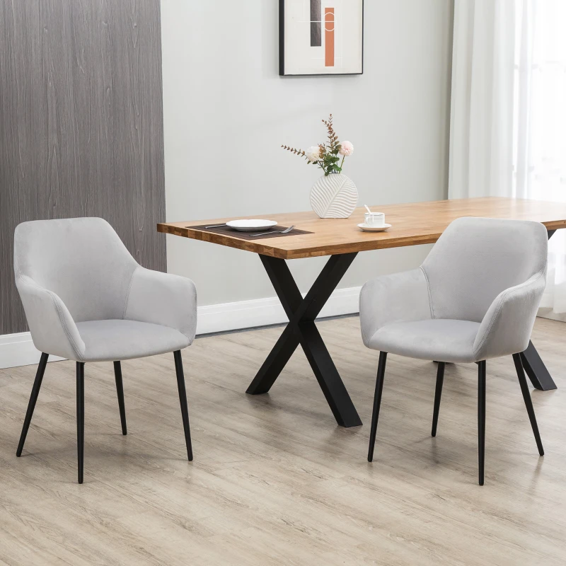 HOMCOM Set de 2 scaune de sufragerie, decorative din material textil din catifea, gri deschis