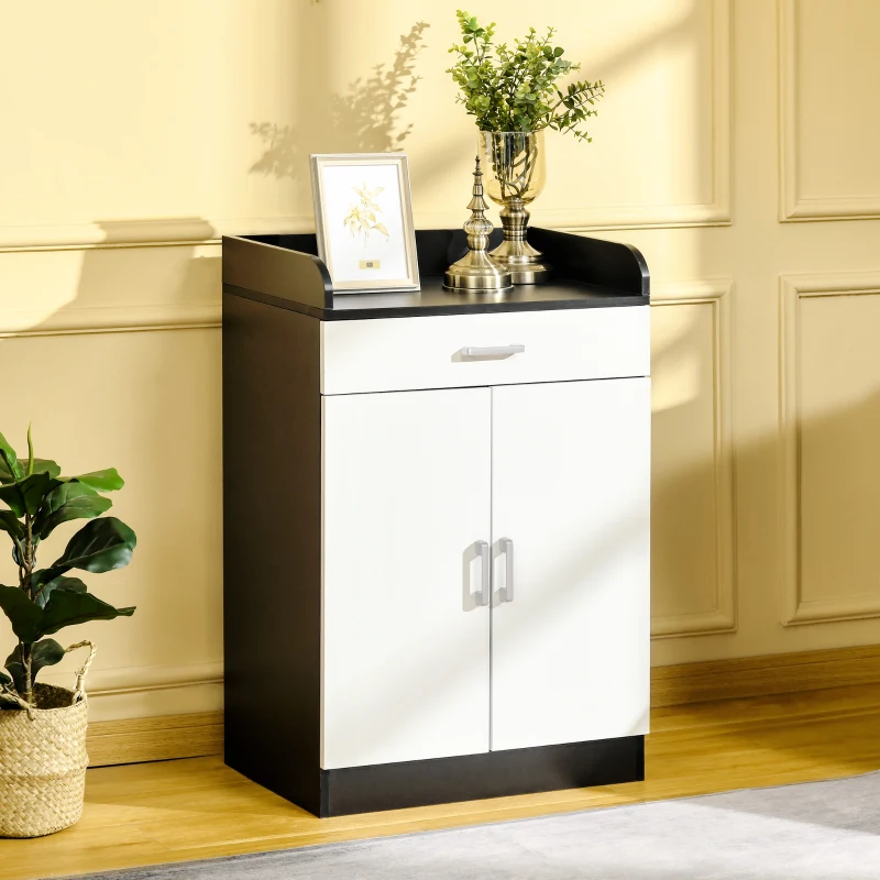 HOMCOM Dulap cu sertar si raft reglabil, din MDF, 60x40x90cm, Alb Negru