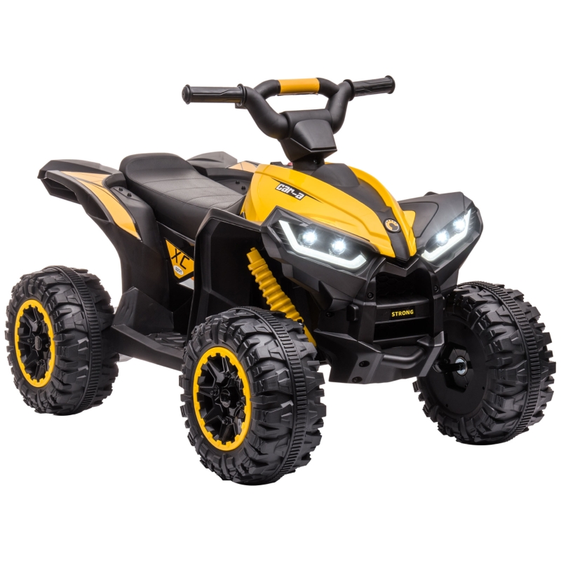 HOMCOM ATV 12V pentru copii cu cauciucuri late, masina, faruri LED, claxon, muzica, pentru 3-5 ani, galben