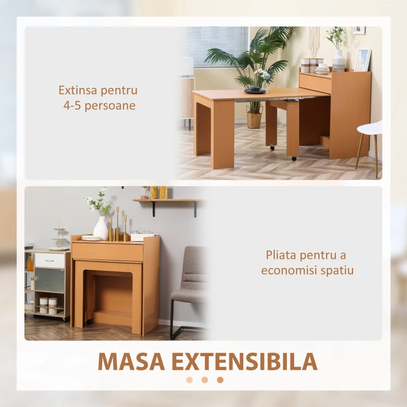 Homcom Masa Sufragerie – Pliabila & Extensibila, Design Natural
