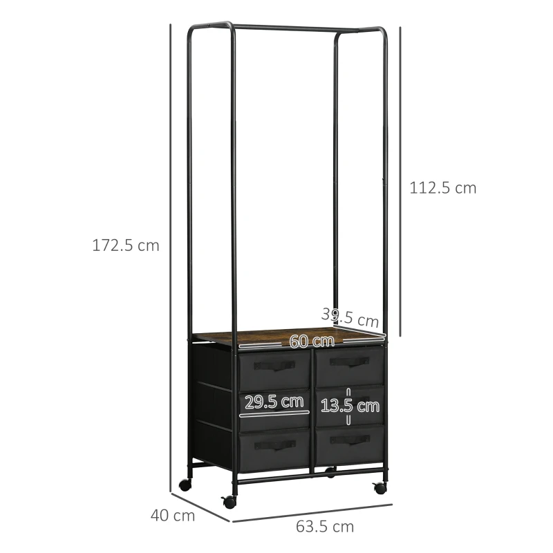 HOMCOM Cuier in stil industrial pentru haine, cu 6 sertare din tesatura, organizator deschis pentru dulap pentru hol, dormitor si dulap, maro rustic