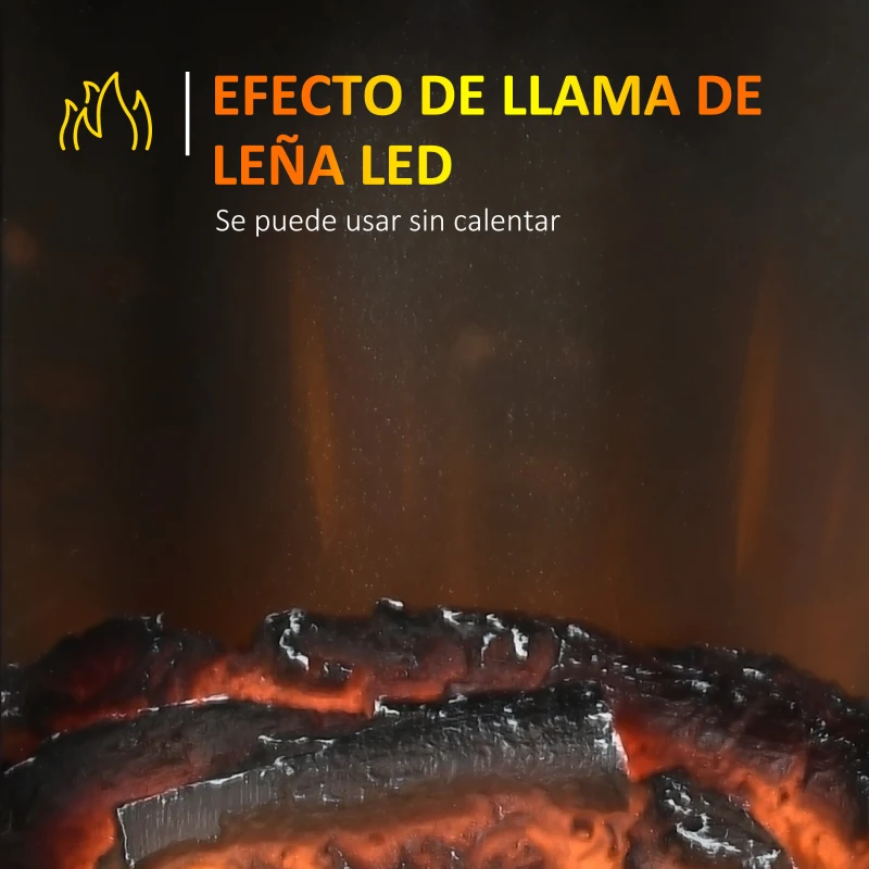 HOMCOM Chimenea Eléctrica 700W/1000W Calentador con Llama Realista Pantalla LED y Control Remoto 16x16x31 cm Negro