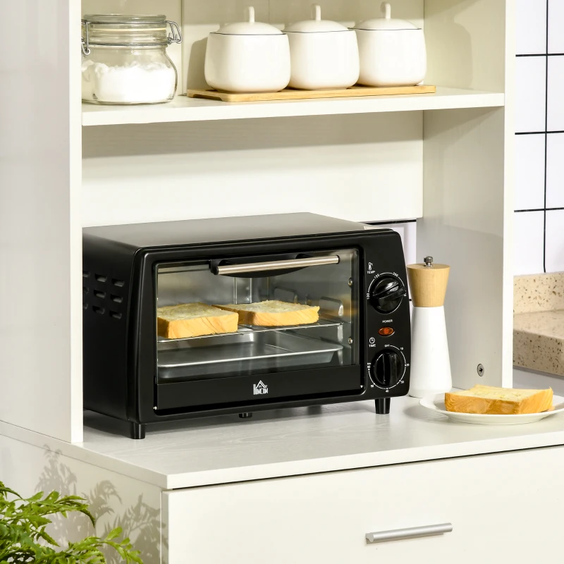 HOMCOM Cuptor electric 10L temperatura reglabila si temporizator, grila si tava incluse, 750 W, 36,5x26x22cm, negru