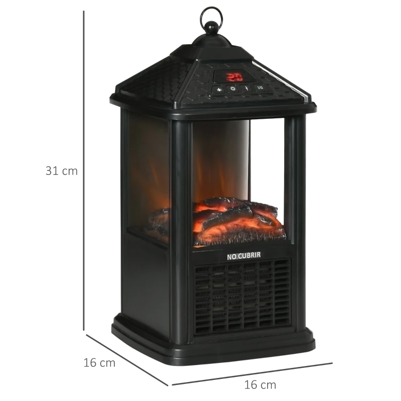 HOMCOM Chimenea Eléctrica 700W/1000W Calentador con Llama Realista Pantalla LED y Control Remoto 16x16x31 cm Negro