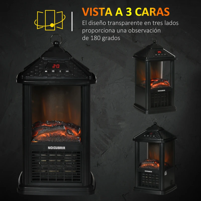 HOMCOM Chimenea Eléctrica 700W/1000W Calentador con Llama Realista Pantalla LED y Control Remoto 16x16x31 cm Negro