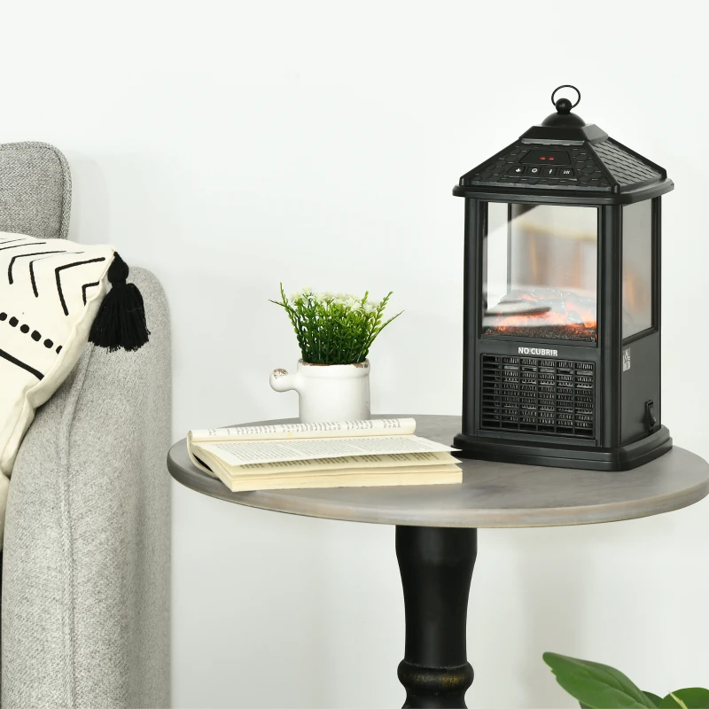 HOMCOM Chimenea Eléctrica 700W/1000W Calentador con Llama Realista Pantalla LED y Control Remoto 16x16x31 cm Negro