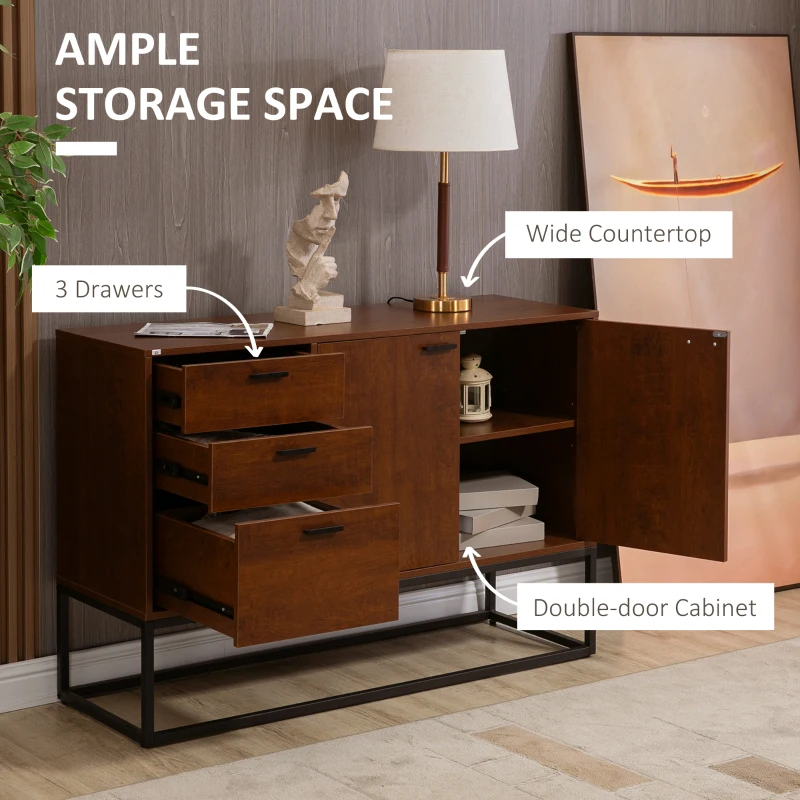 HOMCOM Dulap tip bufet rustic, dulap de bucatarie cu usi, 3 sertare si rafturi reglabile pentru living, sufragerie, maro