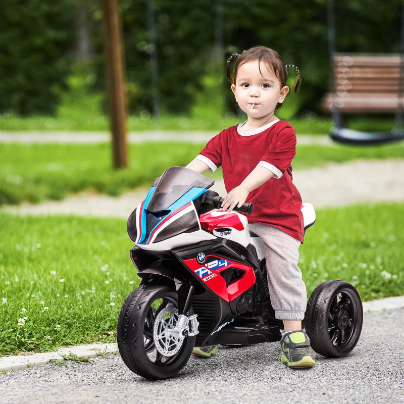 HOMCOM Motocicleta electrica pentru copii BMW HP4 cu licenta cu 3 roti 6V Motocicleta alimentata cu baterii cu muzica pentru fete baieti 18 - 60 luni, rosu