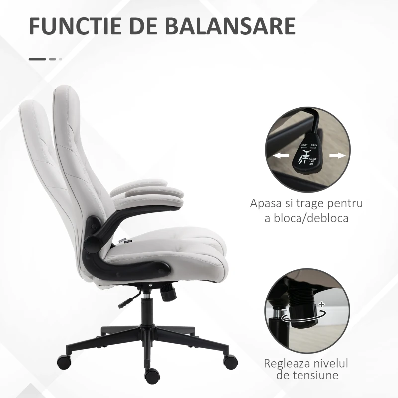 Vinsetto Scaun de birou din piele PU, reglabil pe inaltime, functie de inclinare, roti pivotante, gri deschis, 67 x 70 x 112-122 cm