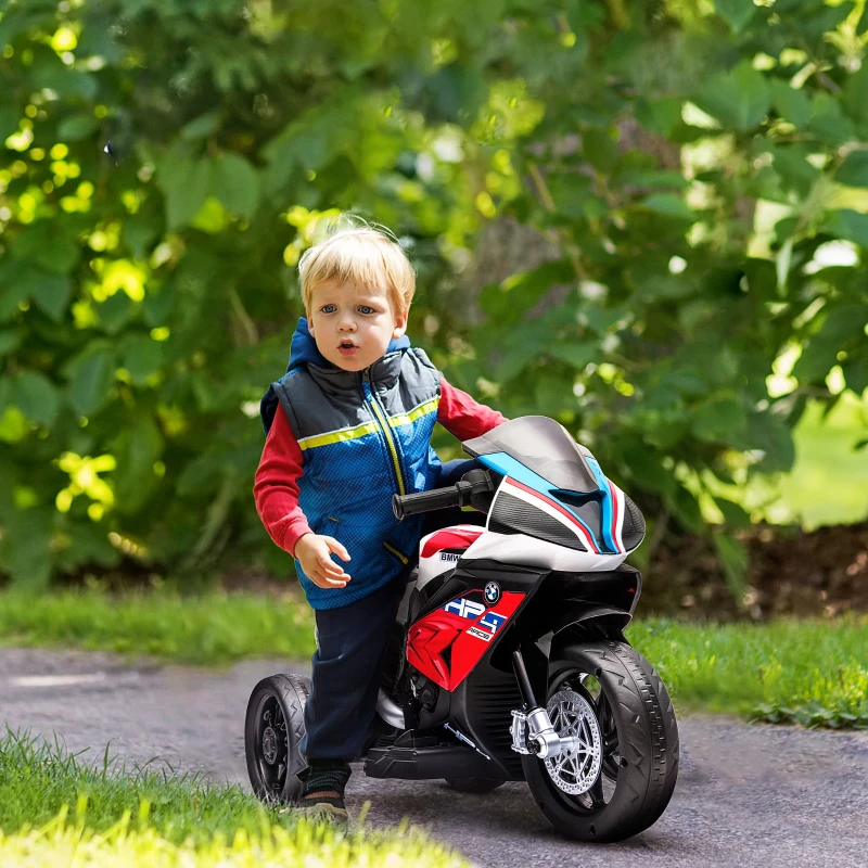 HOMCOM Motocicleta electrica pentru copii BMW HP4 cu licenta cu 3 roti 6V Motocicleta alimentata cu baterii cu muzica pentru fete baieti 18 - 60 luni, rosu