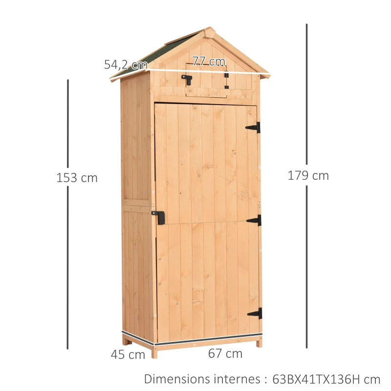 Outsunny® Gartenhaus Gerätehaus Geräteschuppen mit Fachböden Asphaltdach Fenster Holz Natur 77 x 54,2 x 179 cm