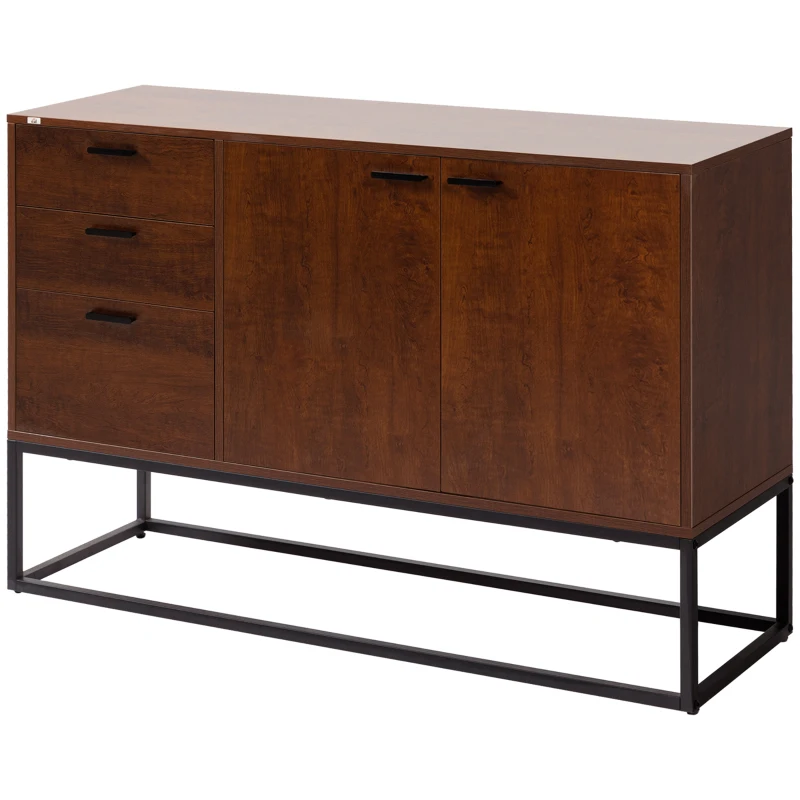 HOMCOM Dulap tip bufet rustic, dulap de bucatarie cu usi, 3 sertare si rafturi reglabile pentru living, sufragerie, maro
