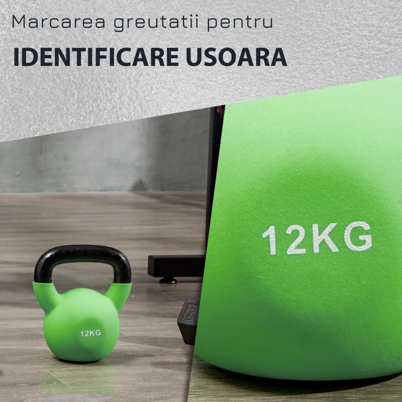 HOMCOM gantera Kettlebelle acoperit cu neopren, fonta solida, 12 kg, verde