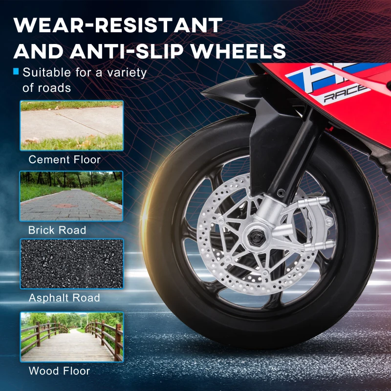HOMCOM Motocicleta electrica pentru copii BMW HP4 cu licenta cu 3 roti 6V Motocicleta alimentata cu baterii cu muzica pentru fete baieti 18 - 60 luni, rosu