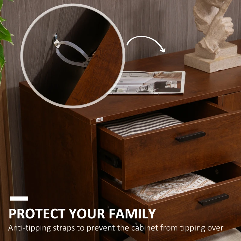 HOMCOM Dulap tip bufet rustic, dulap de bucatarie cu usi, 3 sertare si rafturi reglabile pentru living, sufragerie, maro