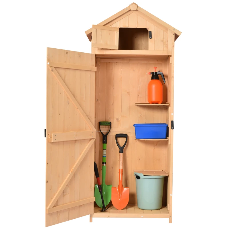 Outsunny® Gartenhaus Gerätehaus Geräteschuppen mit Fachböden Asphaltdach Fenster Holz Natur 77 x 54,2 x 179 cm